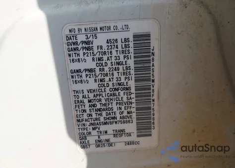 2015 Nissan Rogue Select S from USA, damaged, VIN JN8AS5MV8FW759863